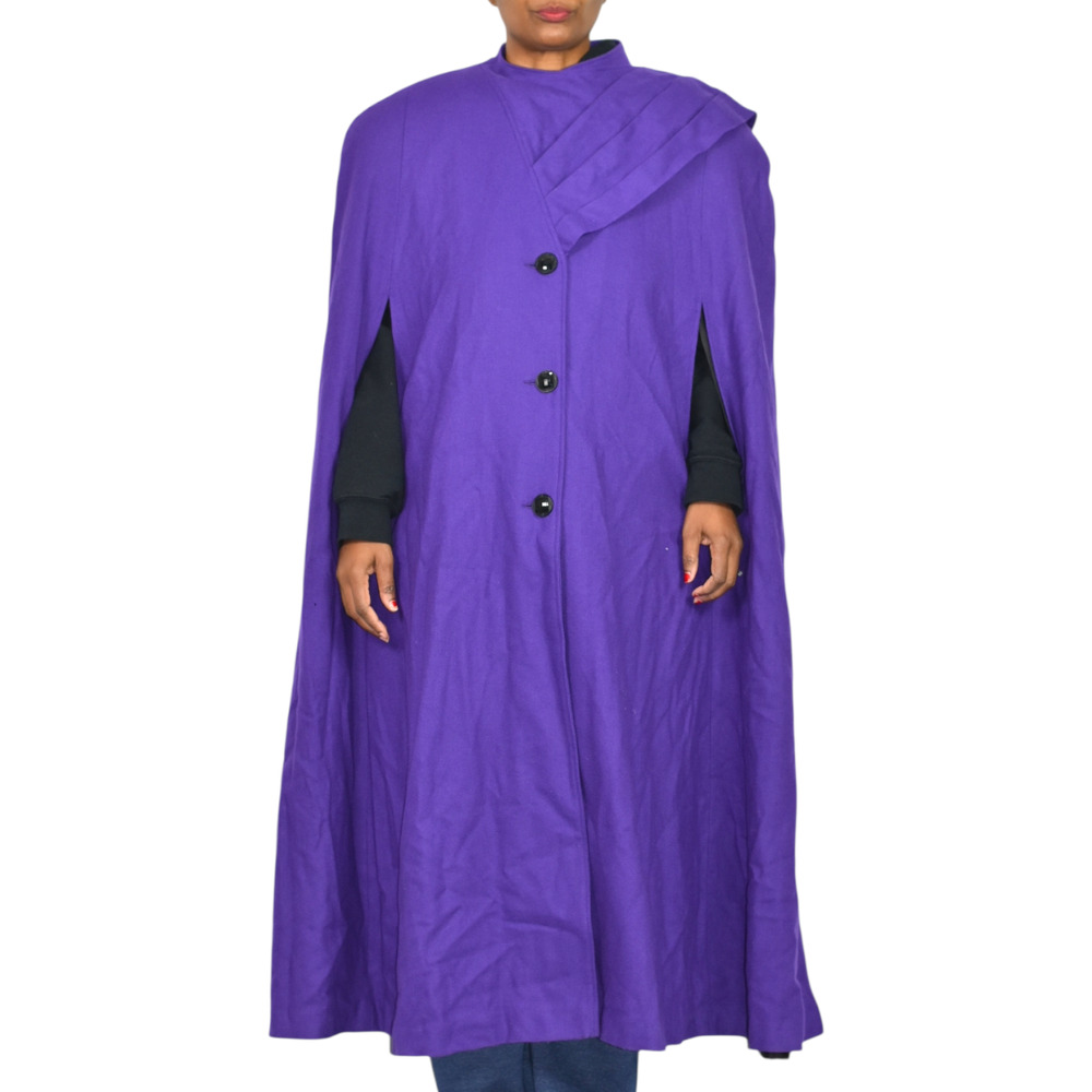 Vintage Alex Hayes Wool Cape Purple Wool Scarf Cloak Long Shoulder Pads Large